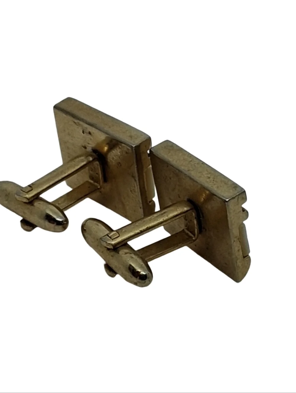 Vintage Mid-Century Gold Tone Mother of Pearl & Onyx Inlay Cufflinks